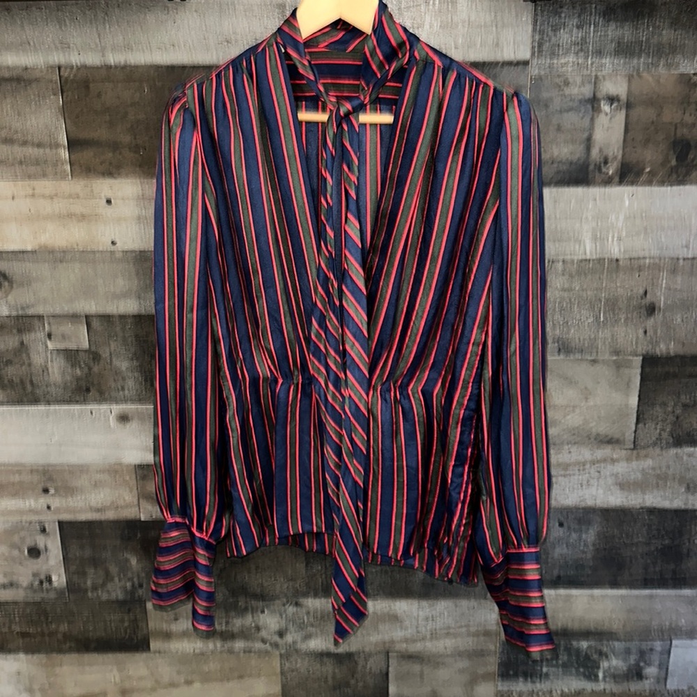 Vintage Yves Saint Laurent Silk Striped Holiday Blouse